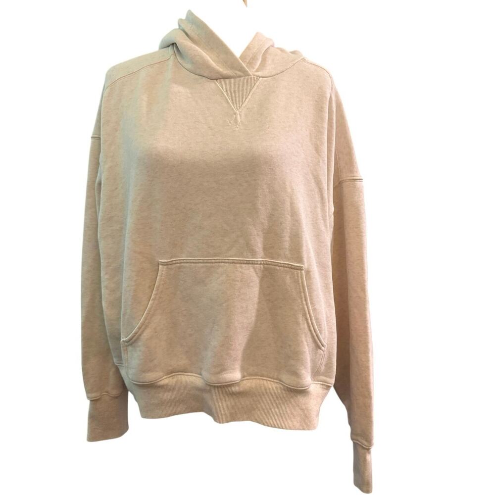 Aerie Sherpa Lined Pullover Hoodie, Cream Oatmeal, Classic Fit, Size Large
